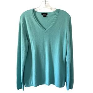 Lord & Taylor Cashmere V-Neck Sweater Light Teal Med EUC